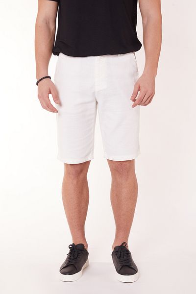 BRACCAS Men's Ecru Cotton Shorts - Half Elastic, Linen Look