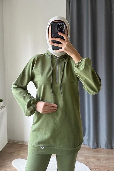 BurcuFashion Σετ φόρμας νέον με κουκούλα - με φερμουάρ, καφέ TRN2040-1