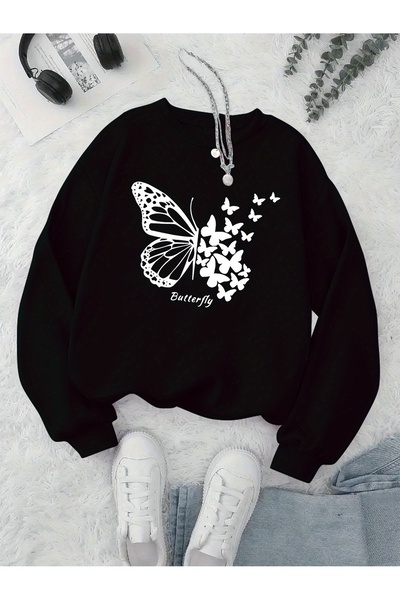 Lider Leather Суитшърт с принт и обло деколте - стилен и удобен дизайн