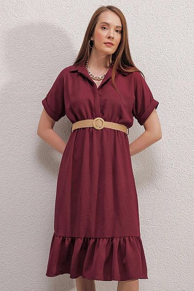 Bigdart 2292 فستان بحزام - أحمر كلاريت