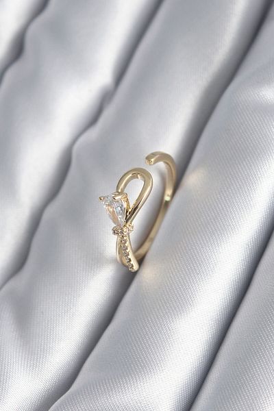 Skygo Brass Gold Color Zircon Stone Detail Ribbon Model Women's Ring - TJ-BYK2991