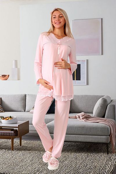 lohusahamile 100% Cotton Powder Maternity Pajamas Set with Hidden Breastfeeding Features