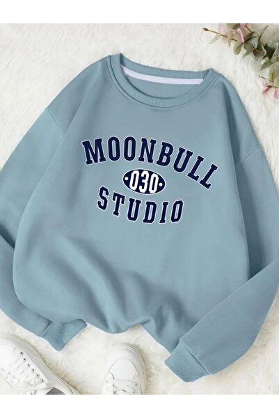 kahire Hanorac unisex oversize cu imprimeu de studio cu guler rotund