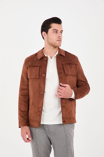 Frappoli Buttoned Sports Men's Slim Fit Suede Trench Coat-Mont