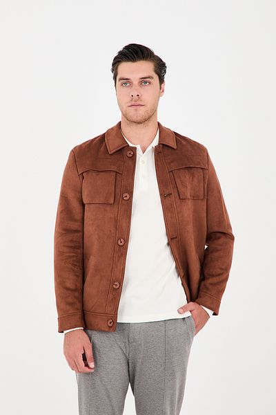 Frappoli Buttoned Sports Men's Slim Fit Suede Trench Coat-Mont