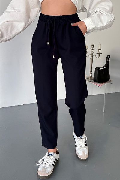 COMBİNE MİCHAİL Γυναικείο παντελόνι Palazzo Navy Blue με κορδόνι Lycra και ελαστική μέση