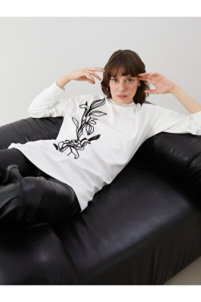 LC Waikiki Bisiklet Yaka Baskılı Oversize Kadın Tunik