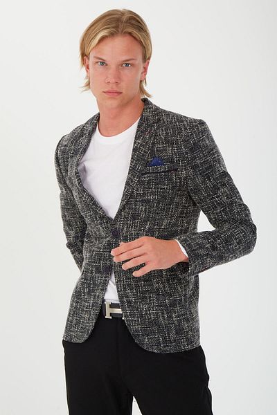 SPOSO 5118 Model Navy Blue Men's Blazer - Slim Fit Winter Jacket