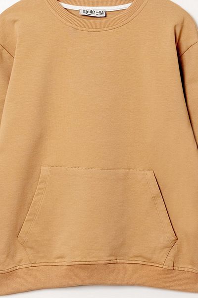 VALERY Hanorac oversize bej unisex cu buzunar cangur