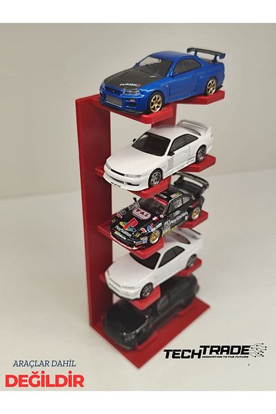 Tech Trade Red 1:64 Scale Model Display Stand with 5 Vehicles