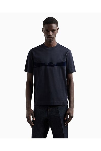 Emporio Armani Tricou cu mânecă scurtă din bumbac, cu mânecă scurtă, cu imprimeu vultur, pentru bărbați, EM 001015   AF13669-UB118