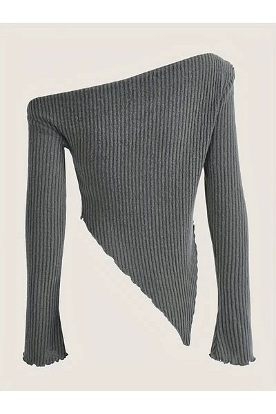 Eco Sense Women's One Shoulder Open Long Sleeve, Asymmetrical Stretchy Fabric Blouse