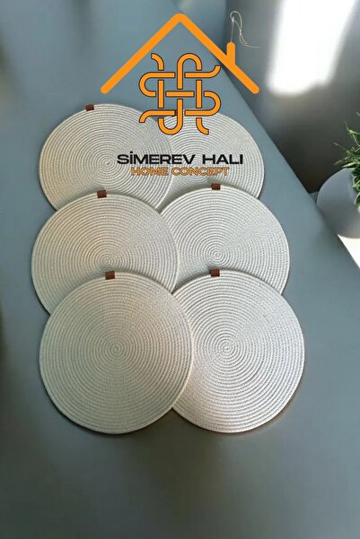 SİMEREV HALI HOME CONSEPT Supla 6 Parça Amerikan Servis 32 cm Çapında Doğal jüt dokuma Hediyelik Yemek servis Takımı