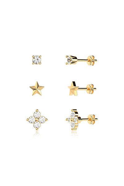 İNDİGO TAKI Defne Yıldız Nokta Kombin Altın Kaplama Gümüş Küpe