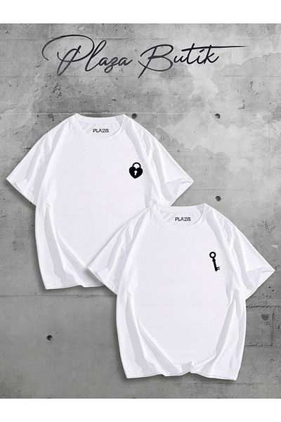 Plaza Butik Lock and Key Printed Double Oversize Lover Tshirt