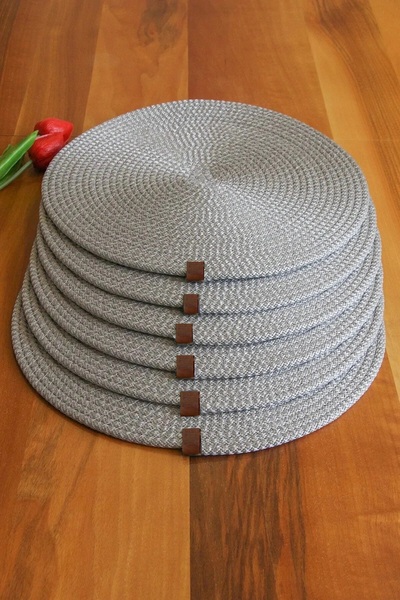 SİMEREV HALI HOME CONSEPT Supla 6 Pieces American Serving 32 cm Diameter Natural Jute Woven Gift Food Serving Set