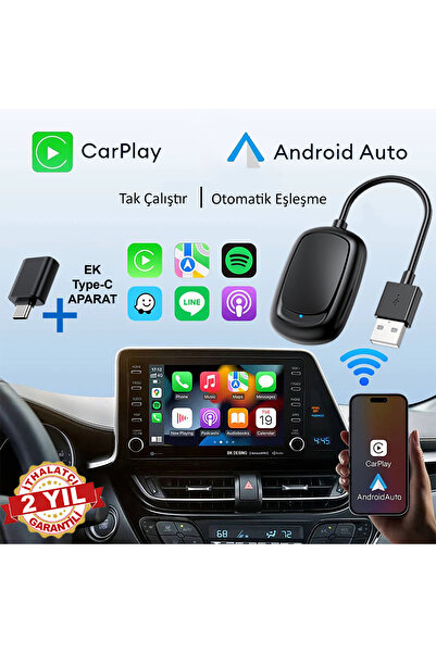 BK DESING Toyota Corolla Uyumlu Kablosuz Carplay Usb ve Type-c Uyumlu Araç Mu...