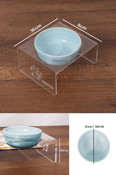 GOBYPET Single Ceramic Decorative Cat and Dog Plexiglass Food & Water Bowl Cat Mat