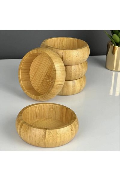 bimbambom Wooden Bamboo Round Snack Bowl Cookie Bowl Bamboo Breakfast Bamboo Bowl 3 Pcs