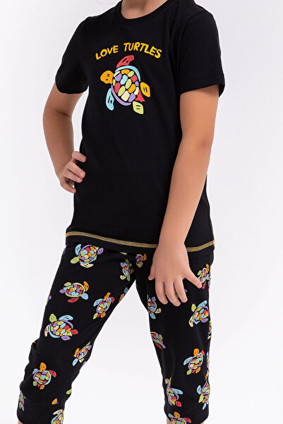 Arnetta Girl's Black Love Turtles Capri Set