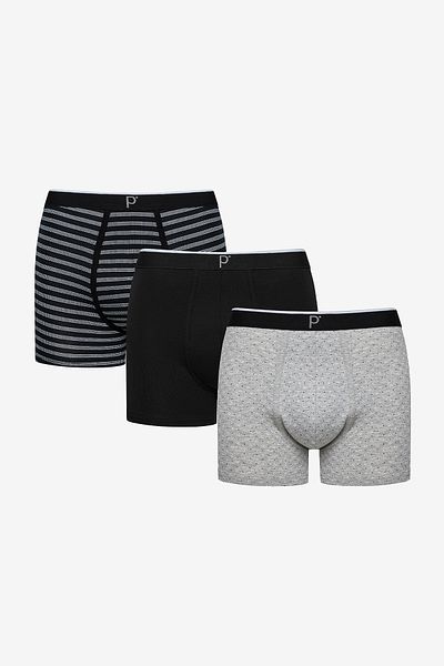 Penti Schwarz gestreifte, mehrfarbige 3-teilige Herren-Boxershorts