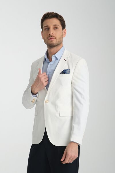 Frappoli Ανδρικό λευκό ύφασμα Polyviscon Silva Sports Slim Fit Blazer Jacket