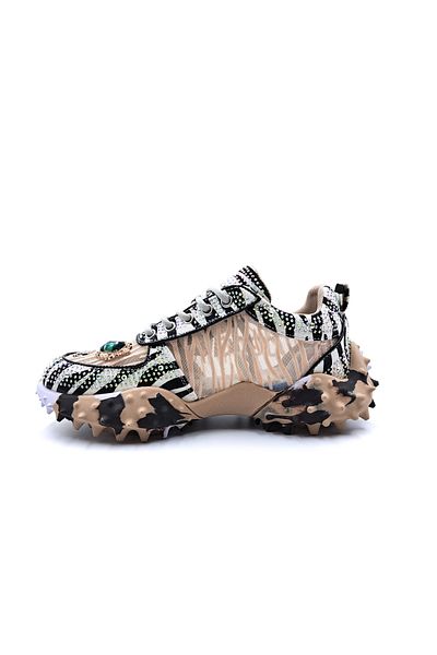 Guja Special Design Zebra Detail Stoned Beige Color Stylish Sports Sneaker Shoes