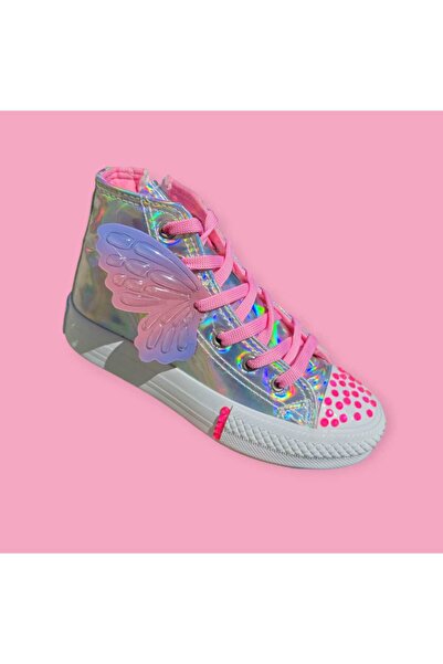 amazoondesing Shiny Stone Detailed Hologram Zippered Girls' Sneakers - Lighted Wings (Watch the Video)