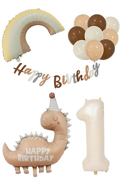 Patladı Gitti Retro 1 Year Old Dinosaur Concept Birthday Set