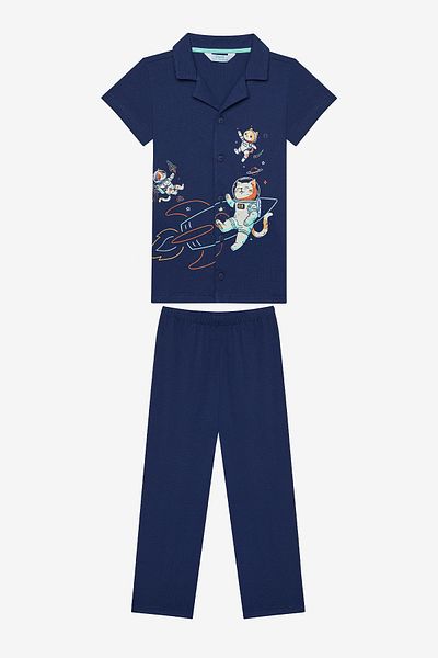 Penti Catstronaut-Hemd-Pyjama-Set für Jungen in Dunkelblau