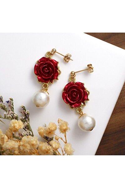 Shiklik MODA أقراط نسائية أنيقة ورائعة من اللؤلؤ الأحمر