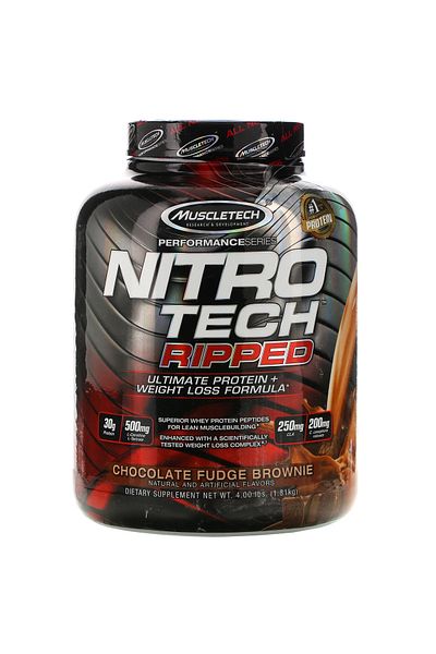 MUSCLETECH Nitro-tech Ripped Whey Protein, Weight Loss & Muscle Support, Chocolate Fudge Brownie, 4lbs