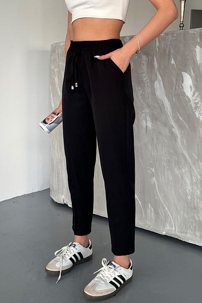 COMBİNE MİCHAİL Women's Lycra Drawstring Elastic Waist Black Palazzo Pants
