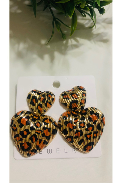 Home Leoparlı Çift Kalpli Küpeler