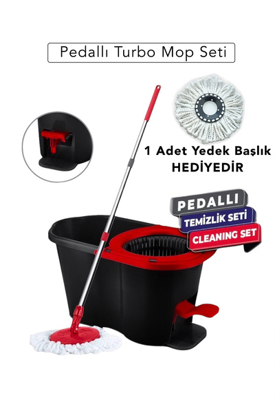 FAMİLOVE Pedallı Turbo Mop Seti - Kolay , Pratik ve Kullanışlı - 1 Adet Yedek...