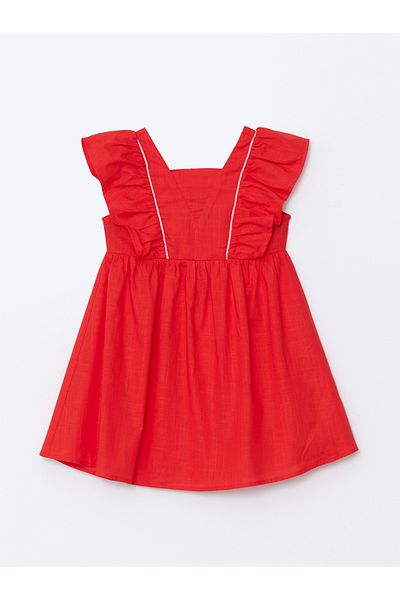 LC Waikiki Lcw Kids Red Square Neck Linen Girl's Dress