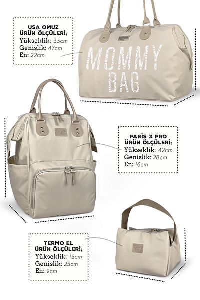 Stylo X Pro Beige Mother Baby Backpack Shoulder Bag and Bottle Holder Bag Set of 3