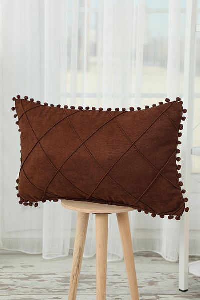 Aisha's Design Throw Pillow Cover with Pompom on the Edges,k-244