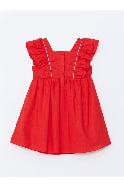 LC Waikiki Lcw Kids Red Square Neck Linen Girl's Dress