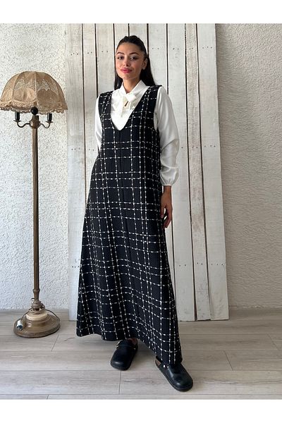 KÜÇÜĞÜM BUTİK Μαύρο Tweed A-Cut Gilet Φόρεμα