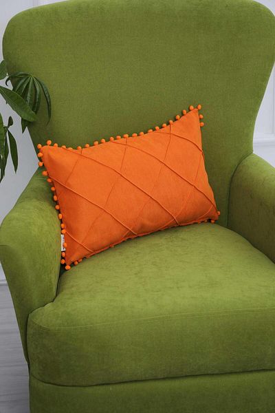Aisha's Design Throw Pillow Cover with Pompom on the Edges,k-244