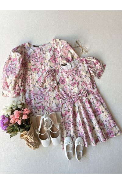 KÜÇÜĞÜM BUTİK Μπλούζα ποπλίνα με μανίκια με παστέλ και κοριτσίστικο φόρεμα