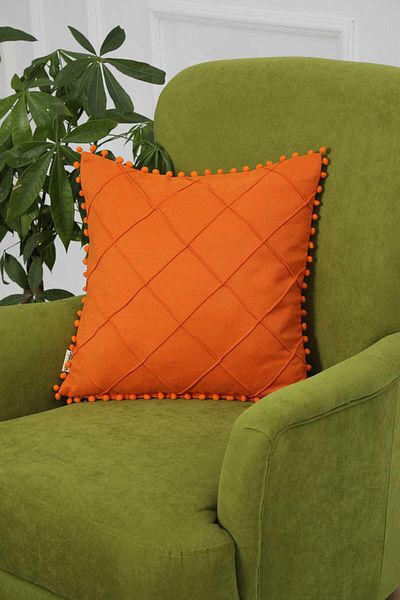 Aisha's Design Pompom Edged Throw Pillow Cover - K-245