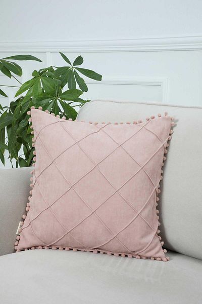 Aisha's Design Throw Pillow Cover with Pompom on the Edges,k-245