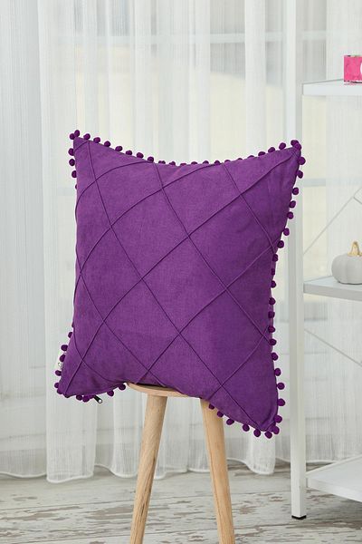 Aisha's Design Throw Pillow Cover with Pompom on the Edges,k-245