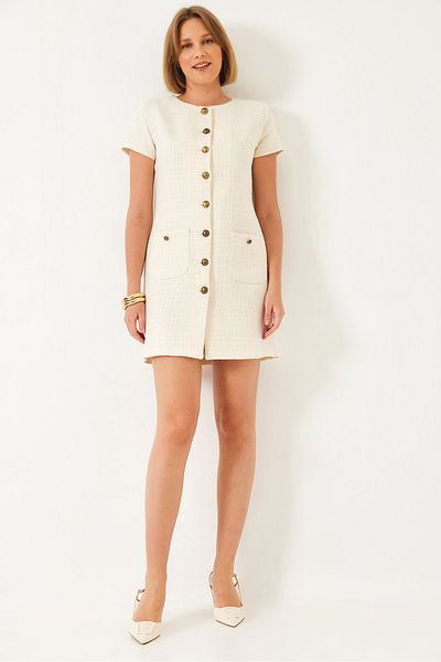 Bianco Lucci Women's Pocket Buttoned Mini Tweed Dress 70221 60271007