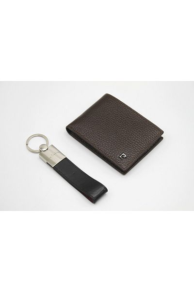 Pierre Cardin Genuine Leather Card Holder and Keychain Set - Pc075 with Gift