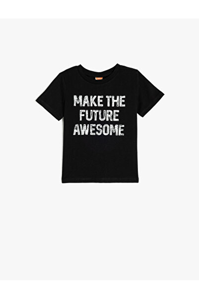 Koton تي شيرت قطني بأكمام قصيرة ورقبة دائرية مع طباعة شعار