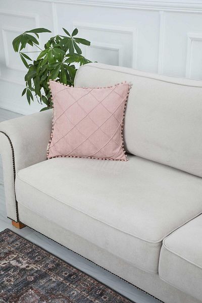 Aisha's Design Throw Pillow Cover with Pompom on the Edges,k-245