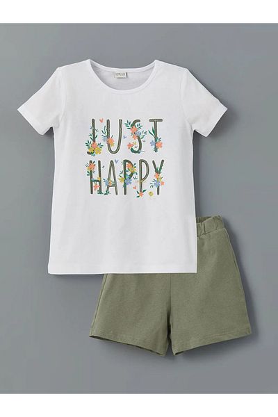 LC Waikiki Lcw Eco White Crew Neck Girls T-Shirt and Shorts